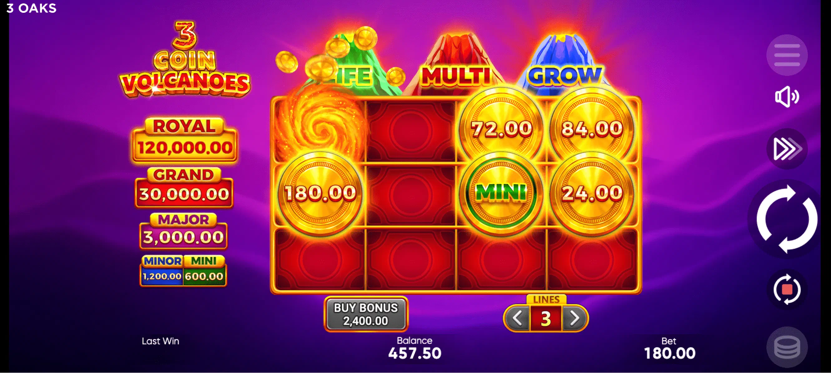3 Coin Volcanoes auf dem Tablet