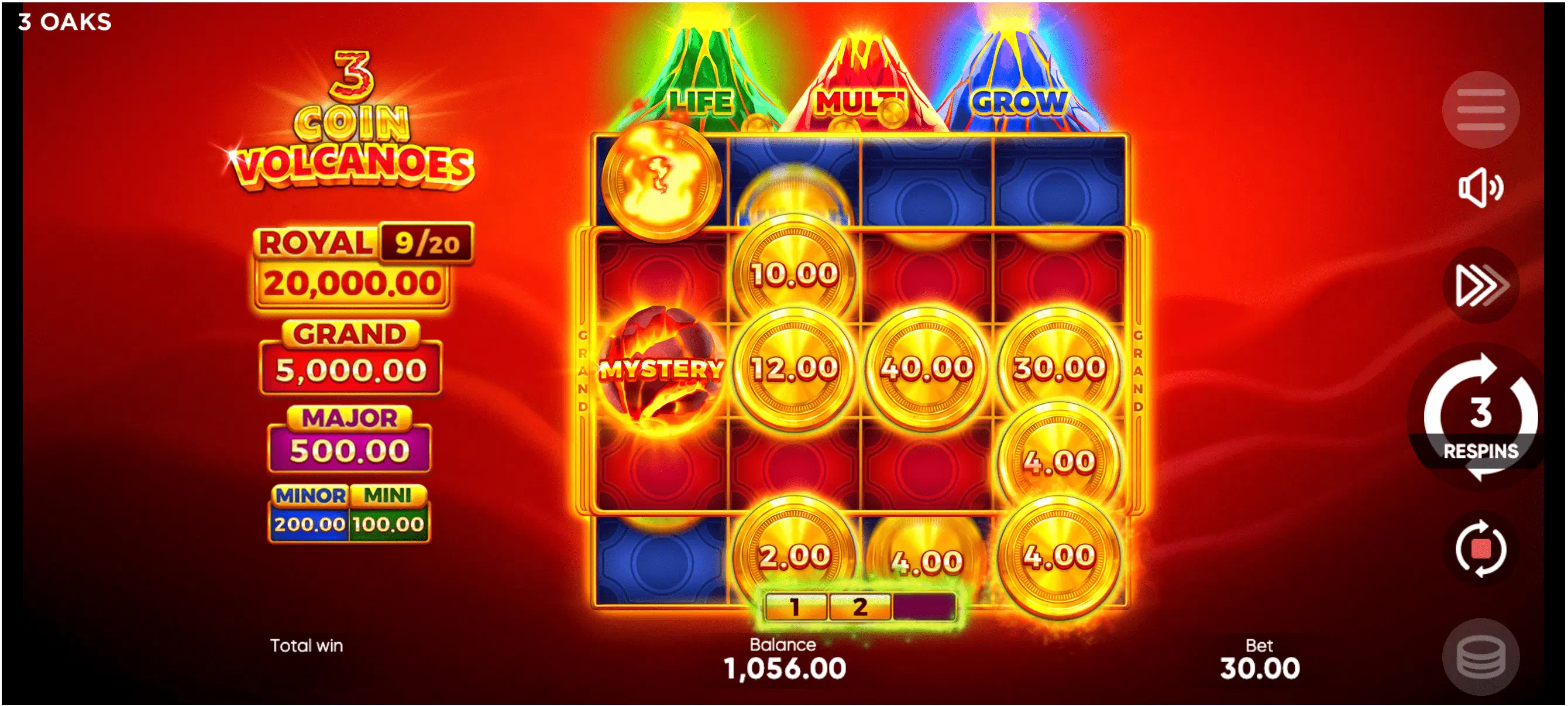 Jugar a 3 Coin Volcanoes, ajustes, apuestas y mecánica real