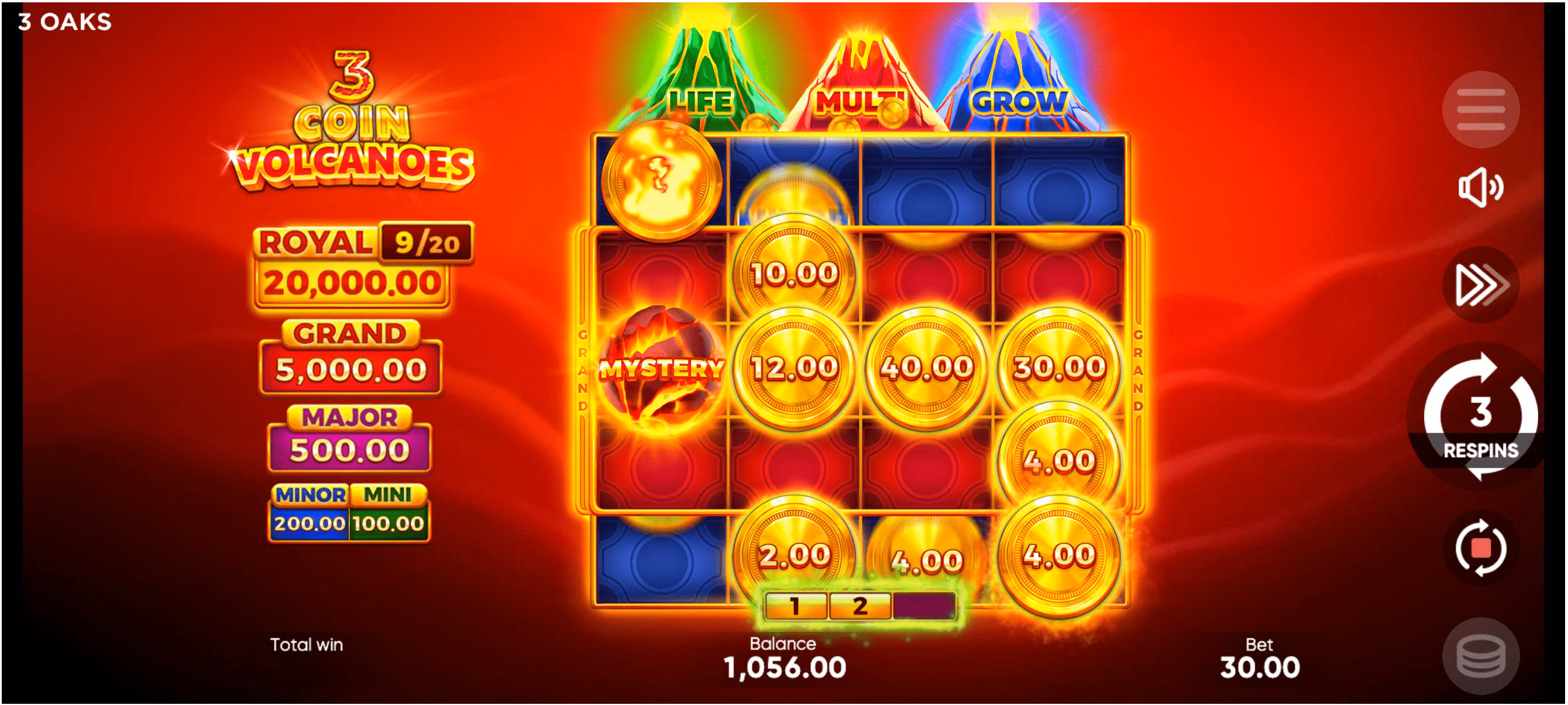 Jugar a 3 Coin Volcanoes — ajustes, apuestas y mecánica real