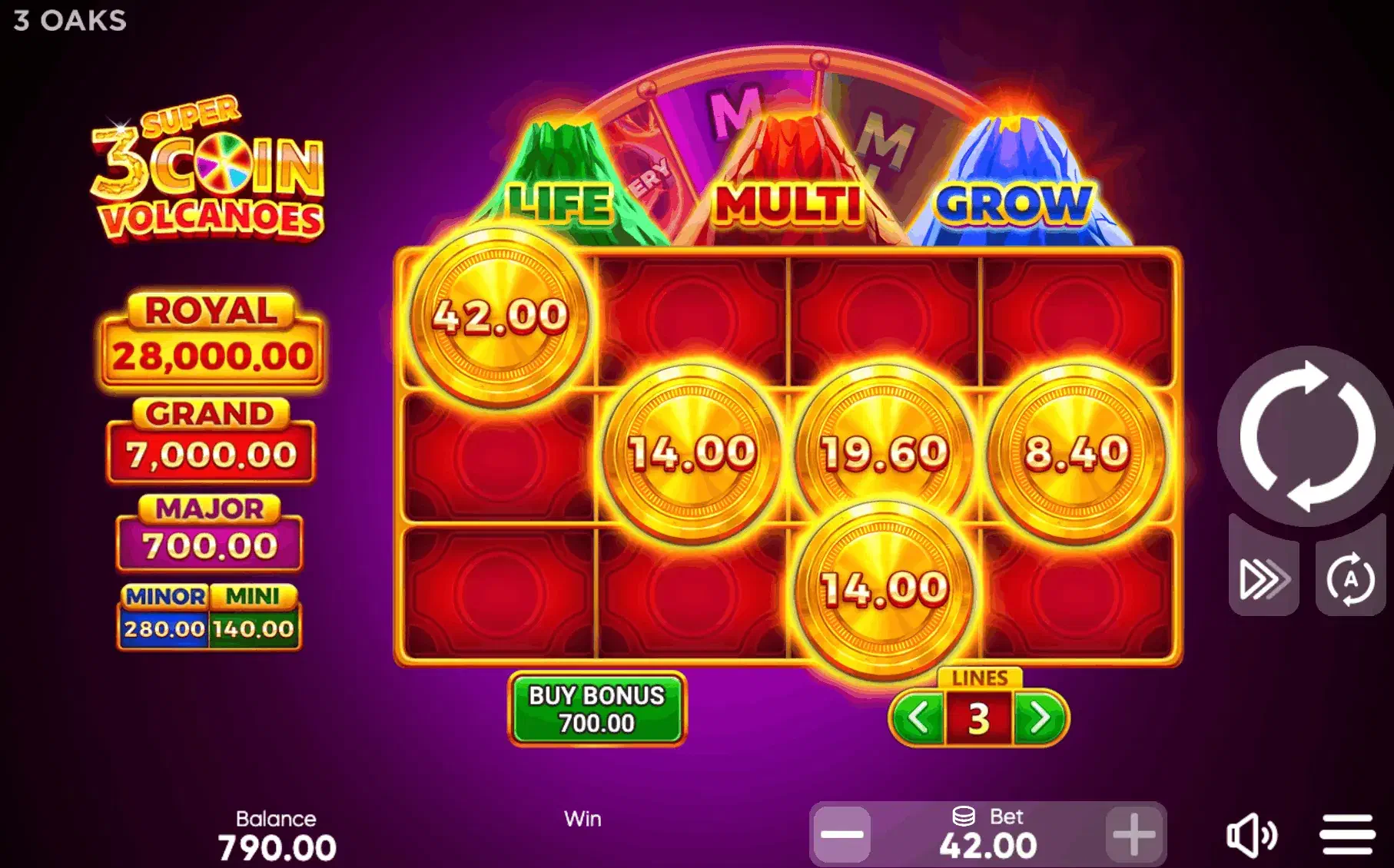 3 Super Coin Volcanoes, cómo funciona el juego con tablero creciente