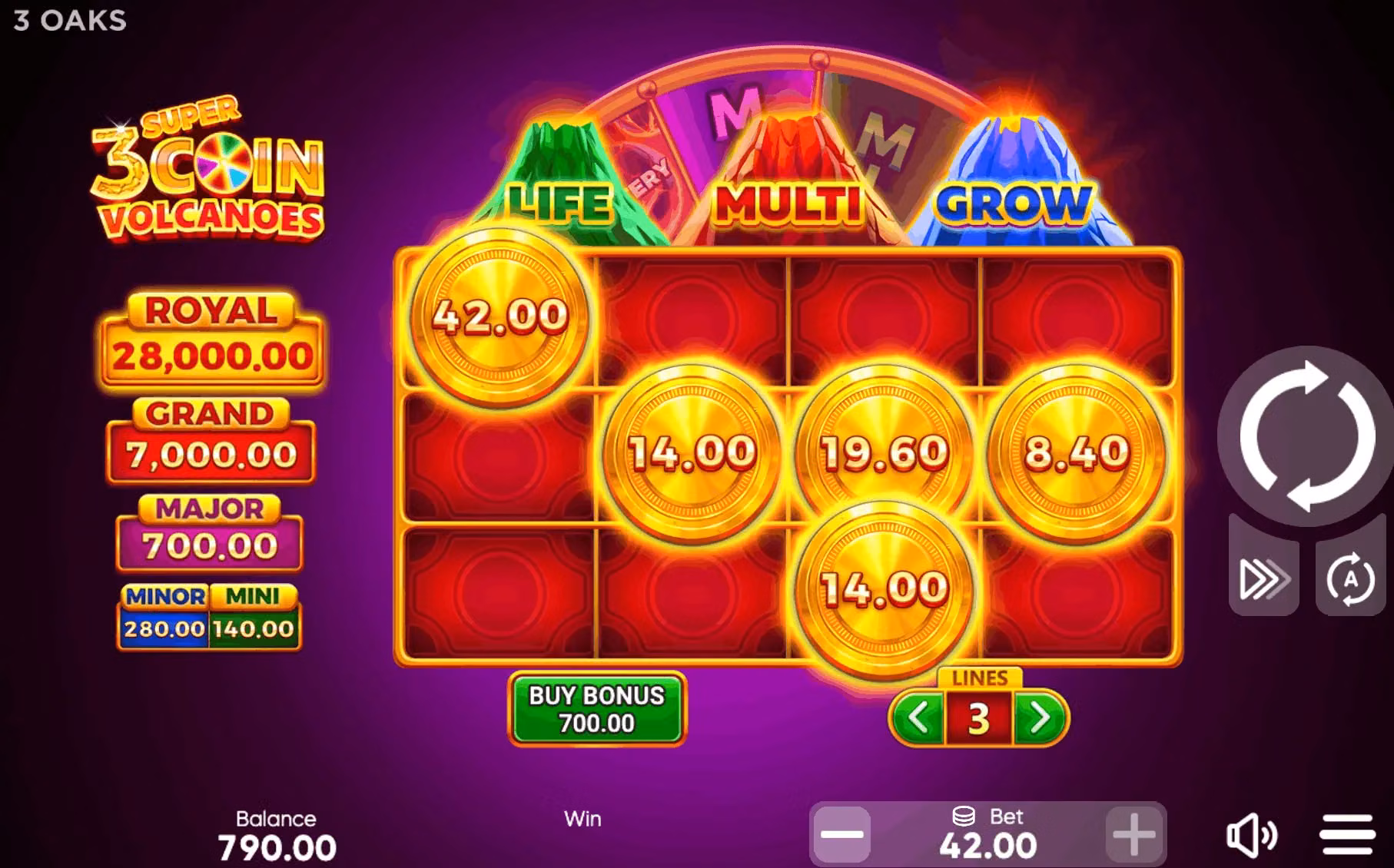 3 Super Coin Volcanoes — cómo funciona el juego con tablero creciente