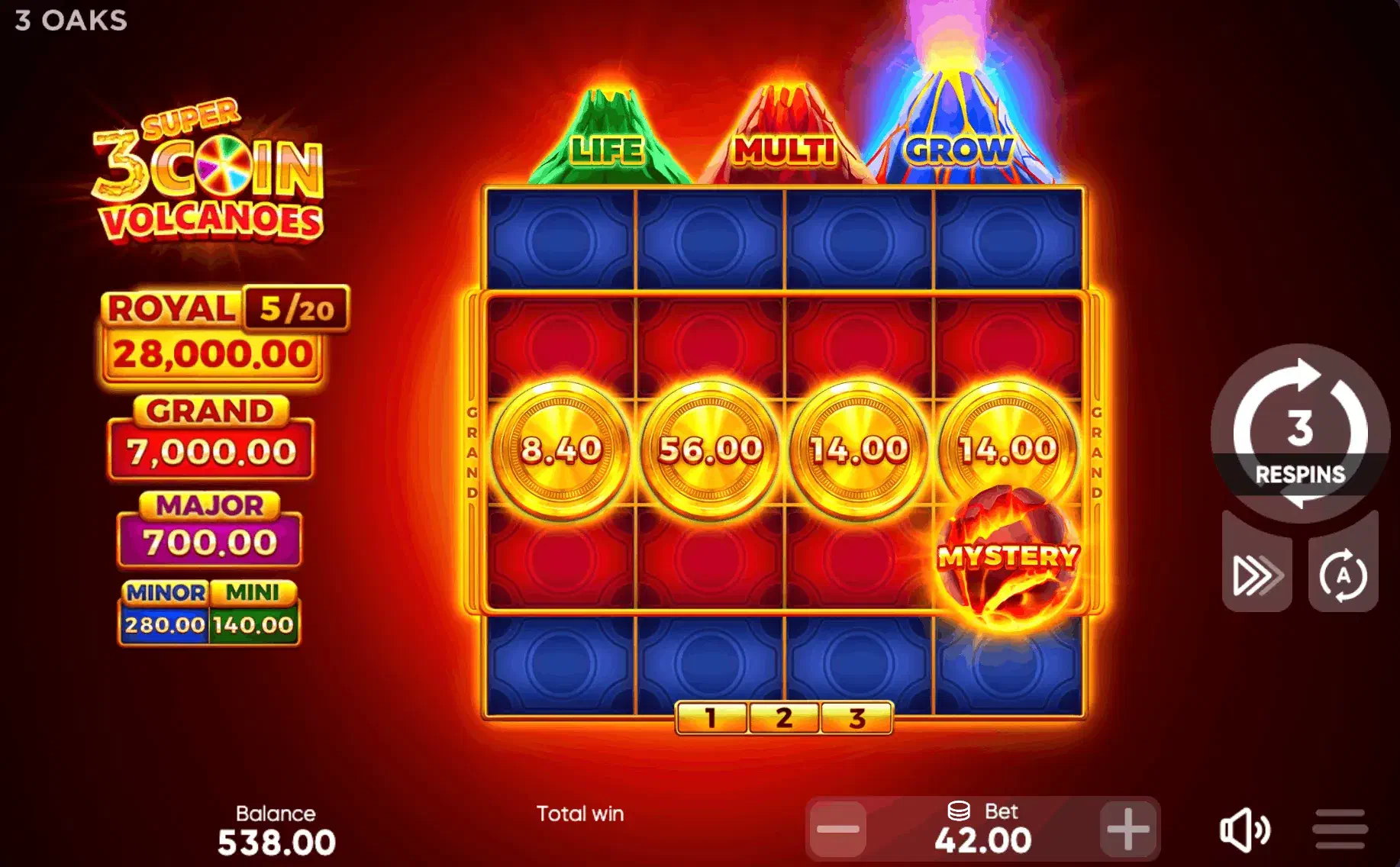 Демо 3 Super Coin Volcanoes, грати безкоштовно