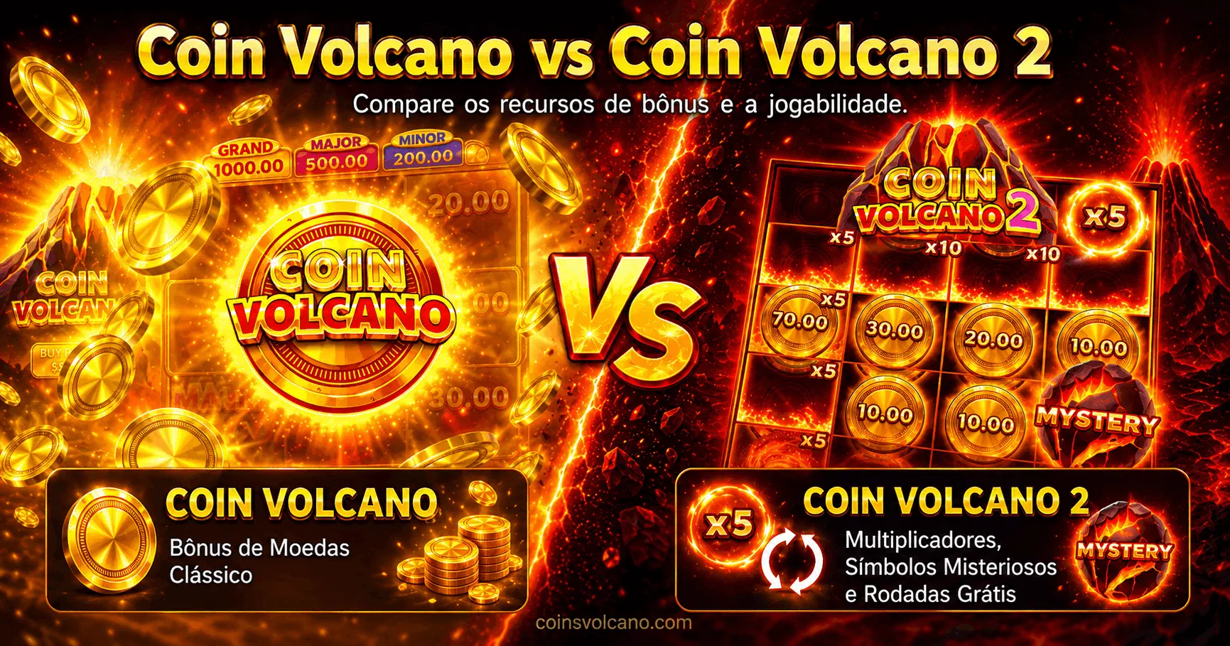Bônus Coin Volcano: comparação entre Coin Volcano e Coin Volcano 2