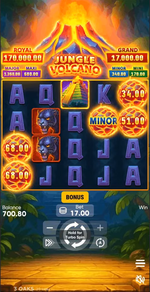 Jungle Volcano — das Spiel auf dem Handybildschirm