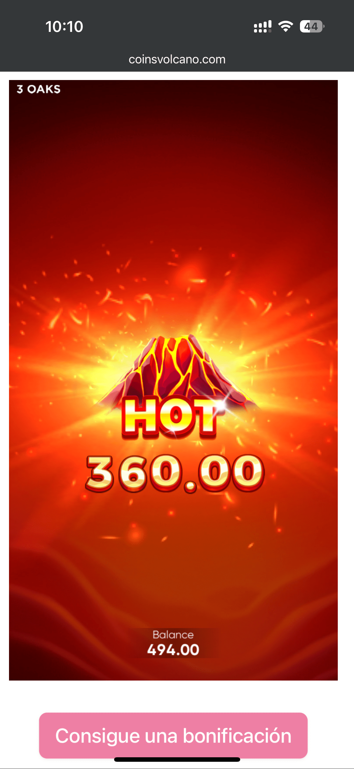 Coin Volcano Android версія Мобільний екран Coin Volcano з виграшем Hot 360.00