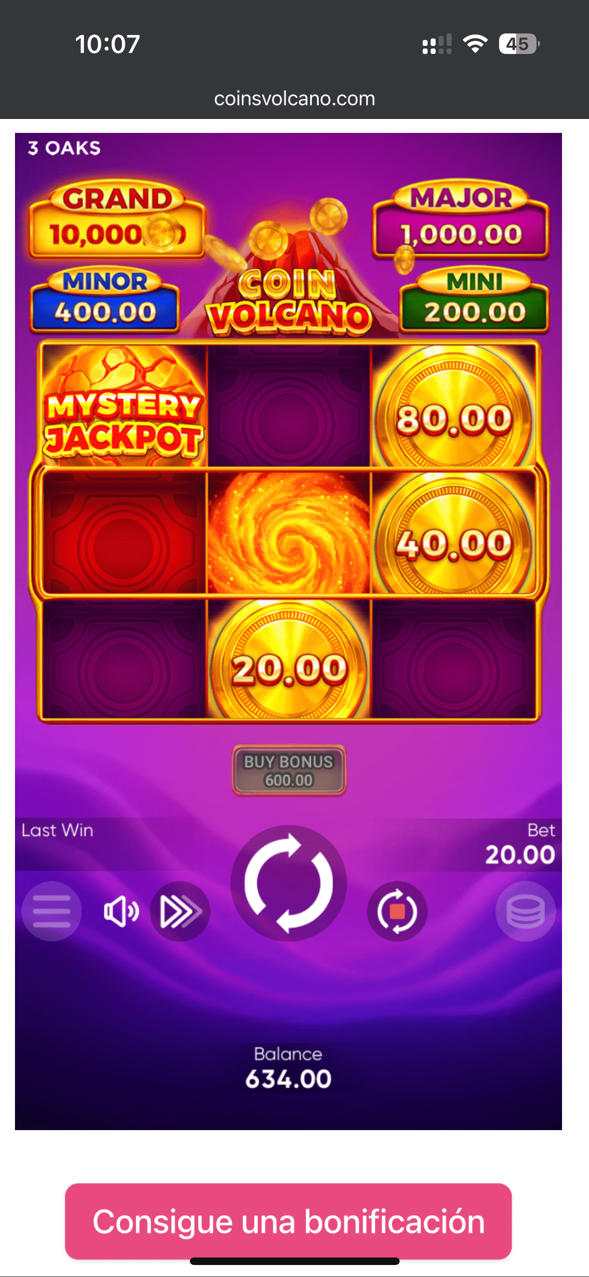 Coin Volcano на телефон Android Мобільний екран Coin Volcano з Mystery Jackpot і призами монет
